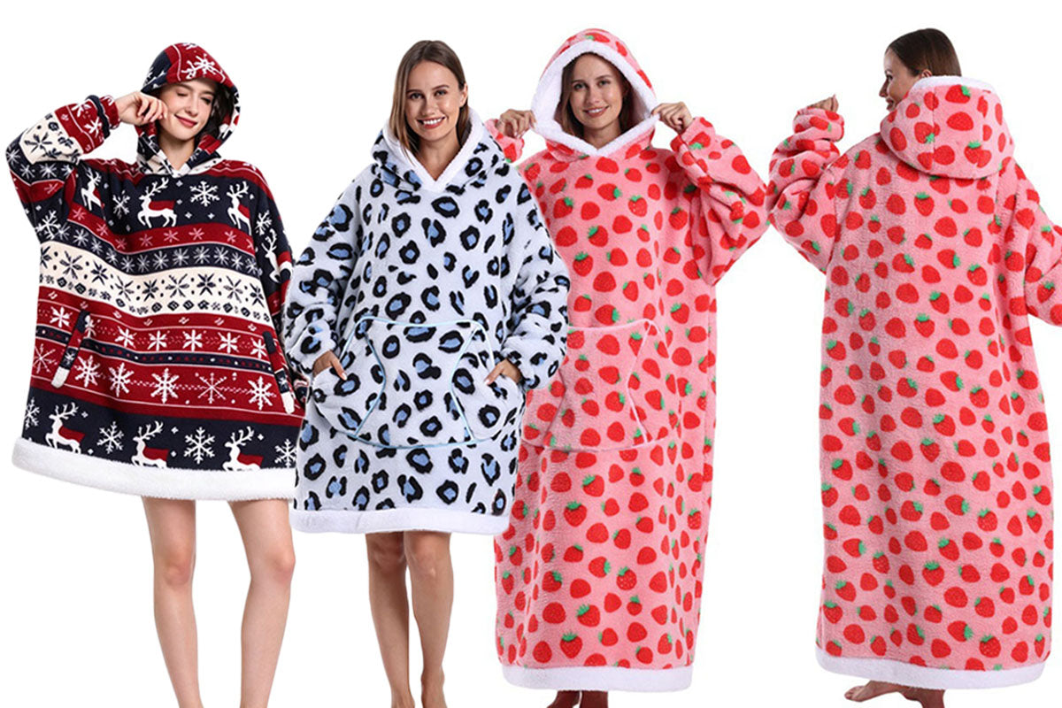 Wearable Blanket Hoodie Oversized Plush Fleece Hooded Blanket