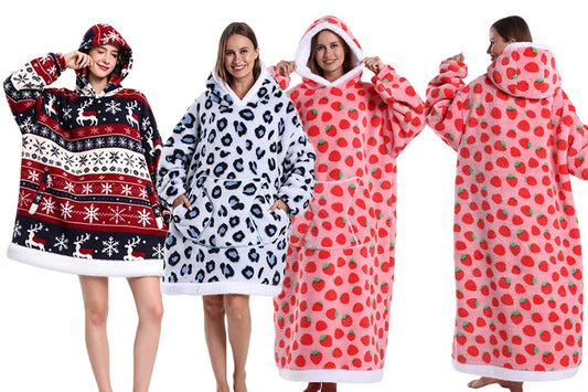 Wearable Blanket Hoodie Oversized Plush Fleece Hooded Blanket