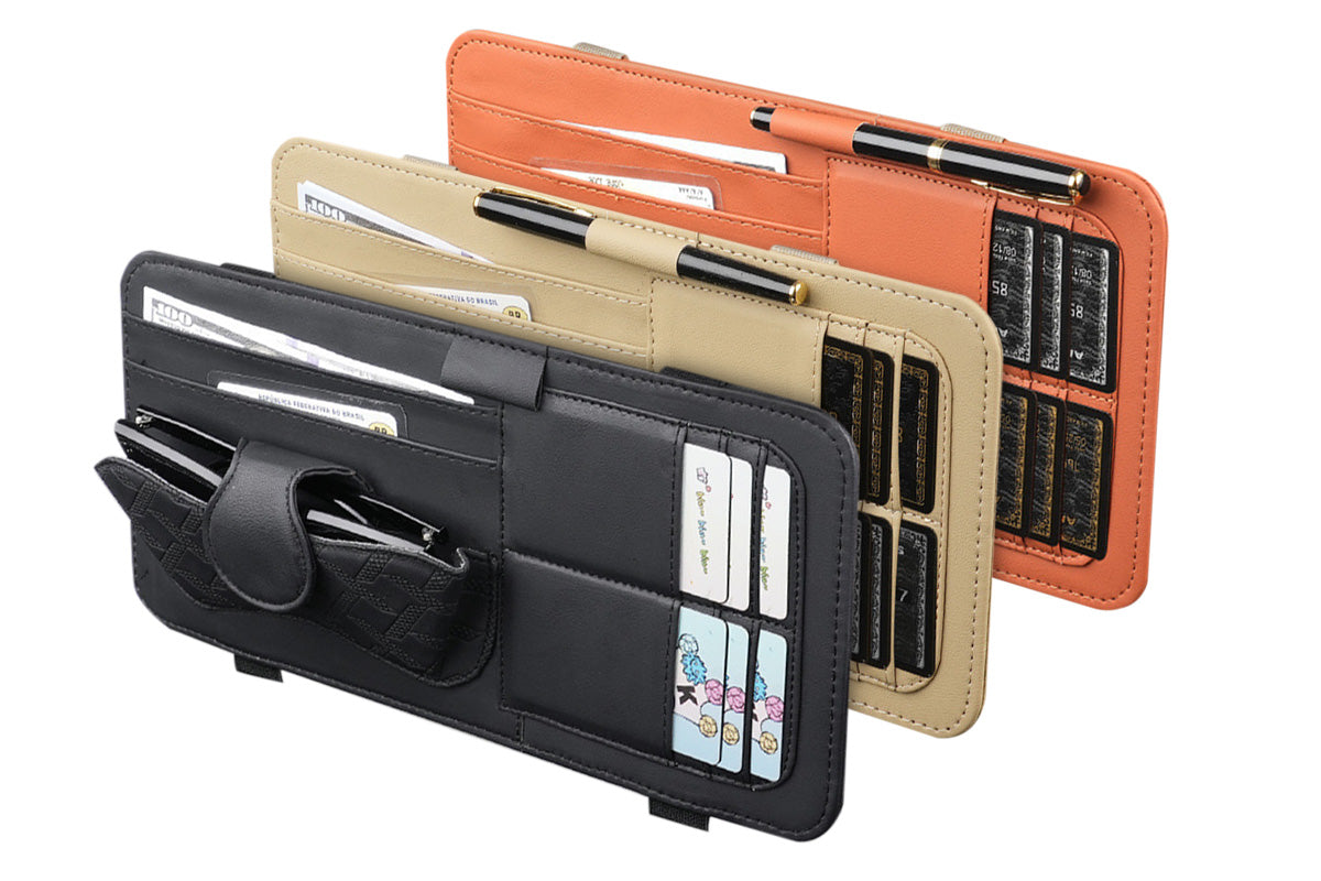 Car Sun Visor Organizer with Card Slots Sunglasses Holder Auto Interior Accessories Storage Holder with Tickets Slots