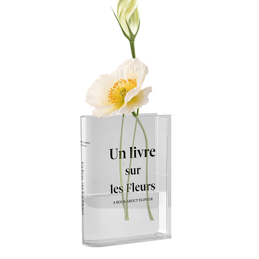 Plastic Clear Book Vase for Flowers Bookshelf Vase Decoration-Clear