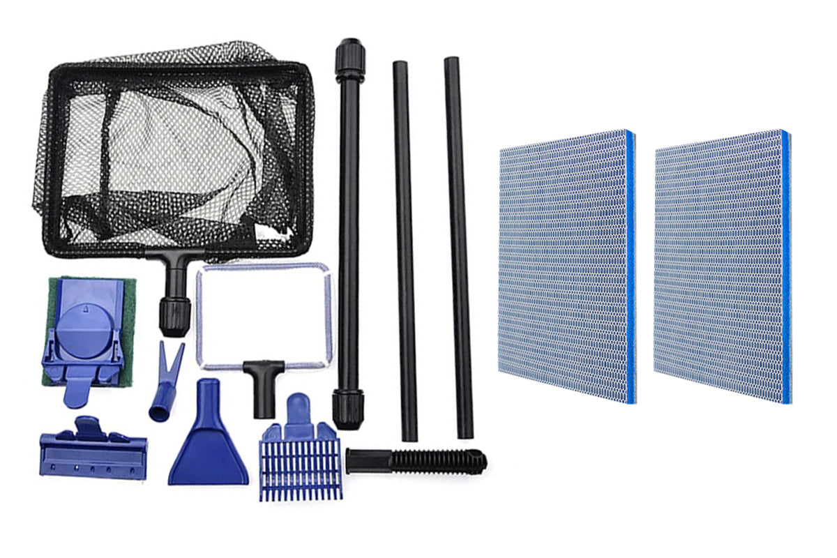 2Pcs 8 Layers Aquarium Filter with 6 in 1 Extendable Aquarium Cleaning Tool Kit