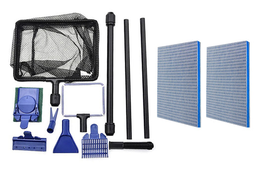 2Pcs 8 Layers Aquarium Filter with 6 in 1 Extendable Aquarium Cleaning Tool Kit