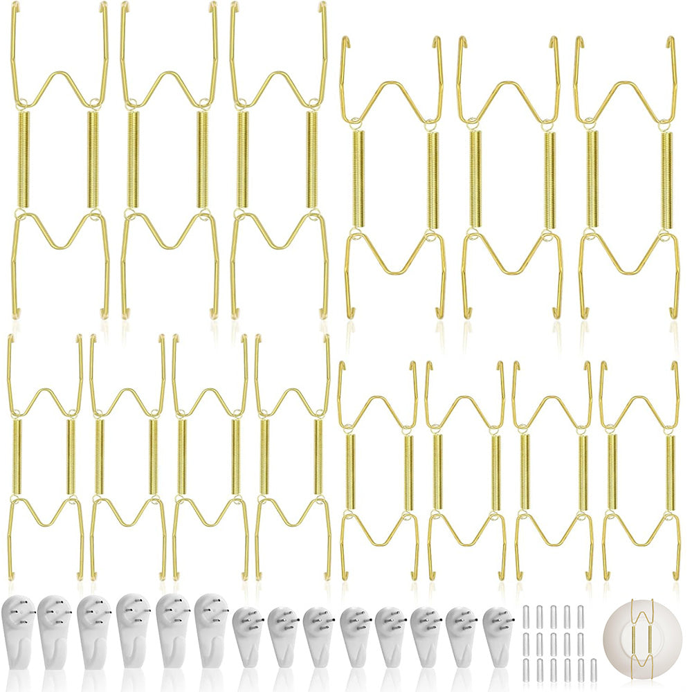 14Pcs Invisible Plate Hangers for Wall Display Stainless Steel Gold Plate Holder Set