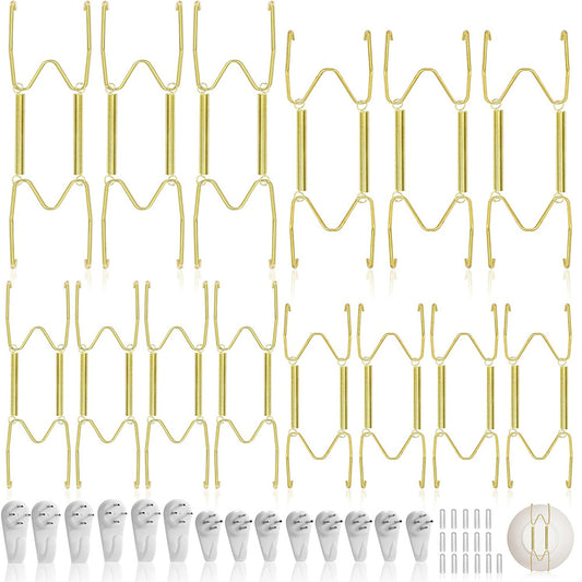 14Pcs Invisible Plate Hangers for Wall Display Stainless Steel Gold Plate Holder Set