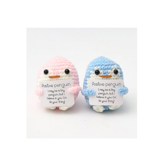 2Pcs Cute Knitted Penguin Doll with Positive Cards for Lovers