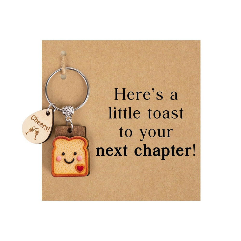 2Pcs Wood Bread Keychain Pendants with Greeting Cards