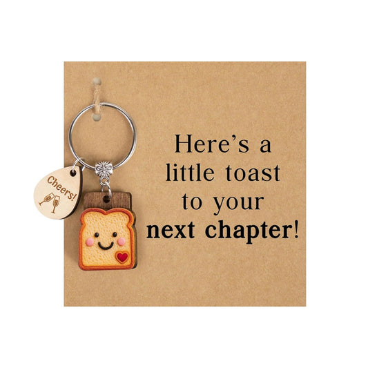 2Pcs Wood Bread Keychain Pendants with Greeting Cards