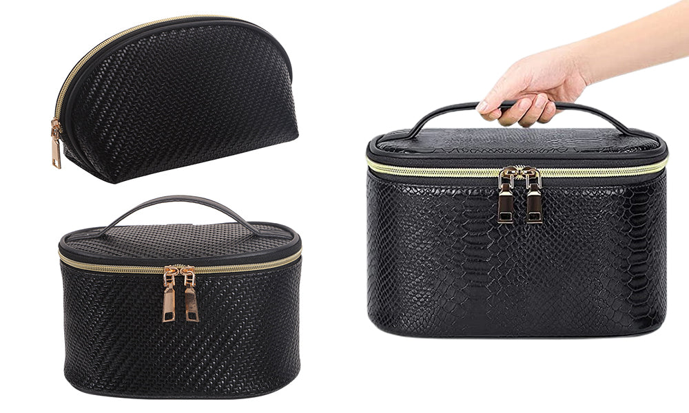 2Pcs PU Leather Cosmetic Bag