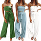 Women Strapless Belted Wide Leg Jumpsuit