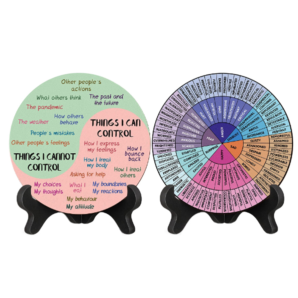Double-Sided Mental Health Emotions Wheel Chart with Stand