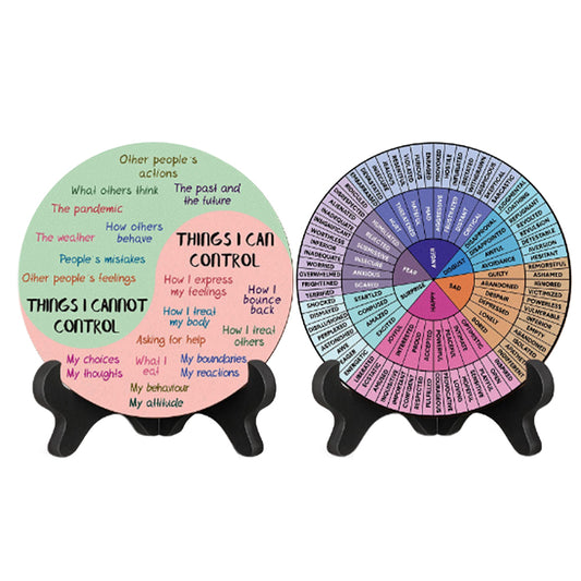 Double-Sided Mental Health Emotions Wheel Chart with Stand