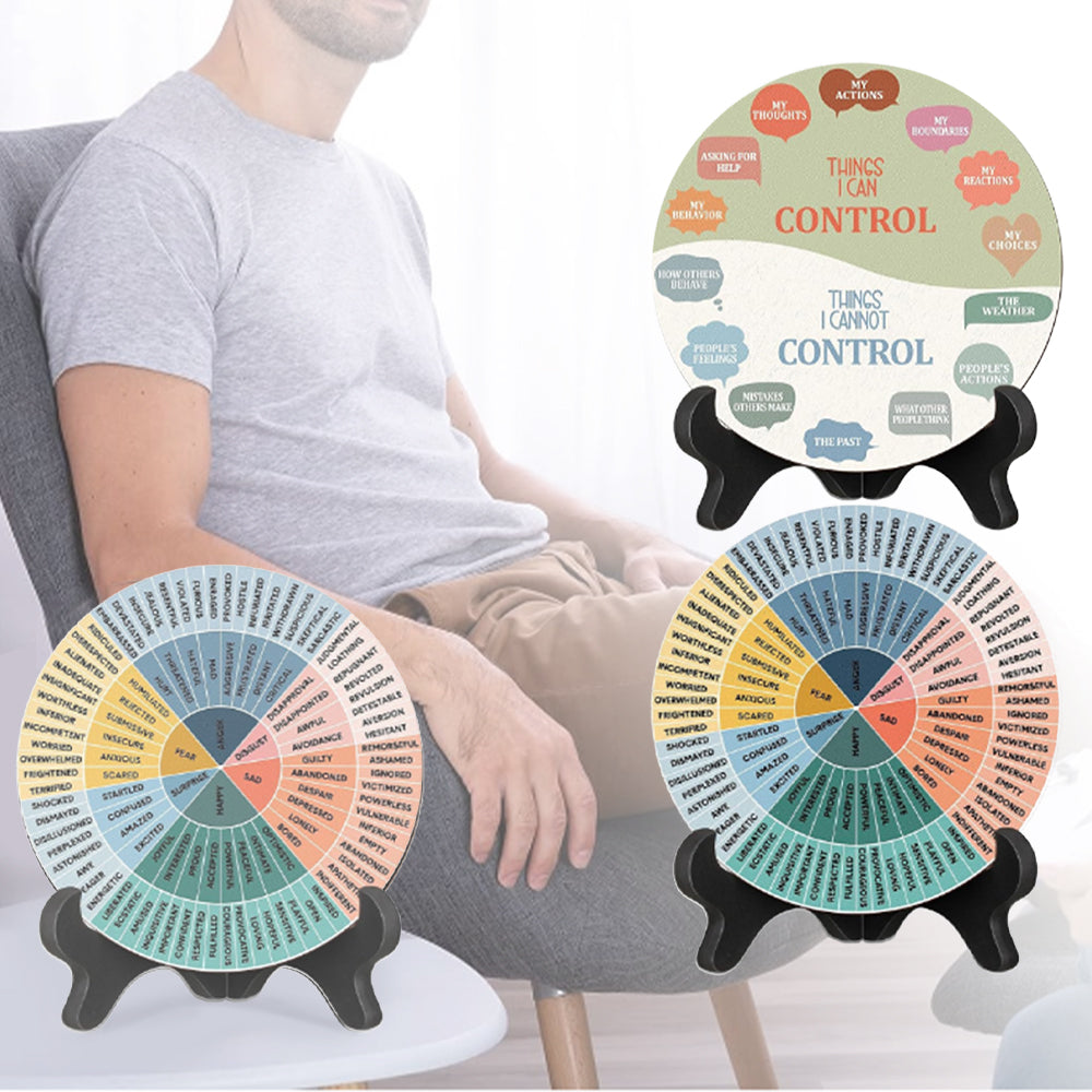 Double-Sided Mental Health Emotions Wheel Chart with Stand