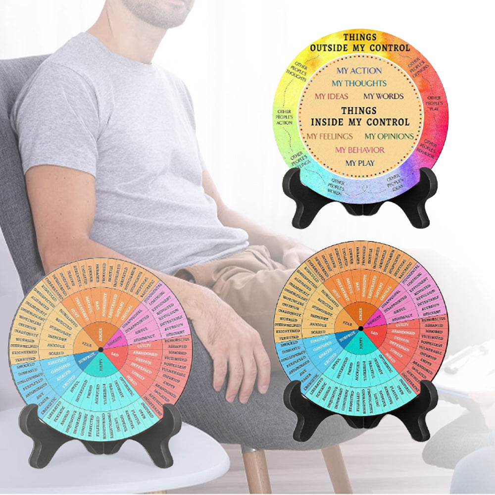 Double-Sided Mental Health Emotions Wheel Chart with Stand