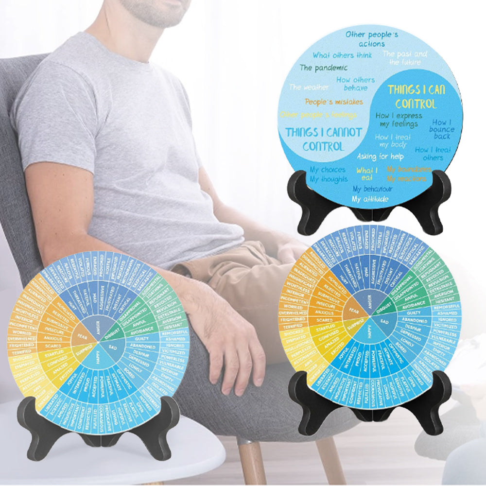 Double-Sided Mental Health Emotions Wheel Chart with Stand