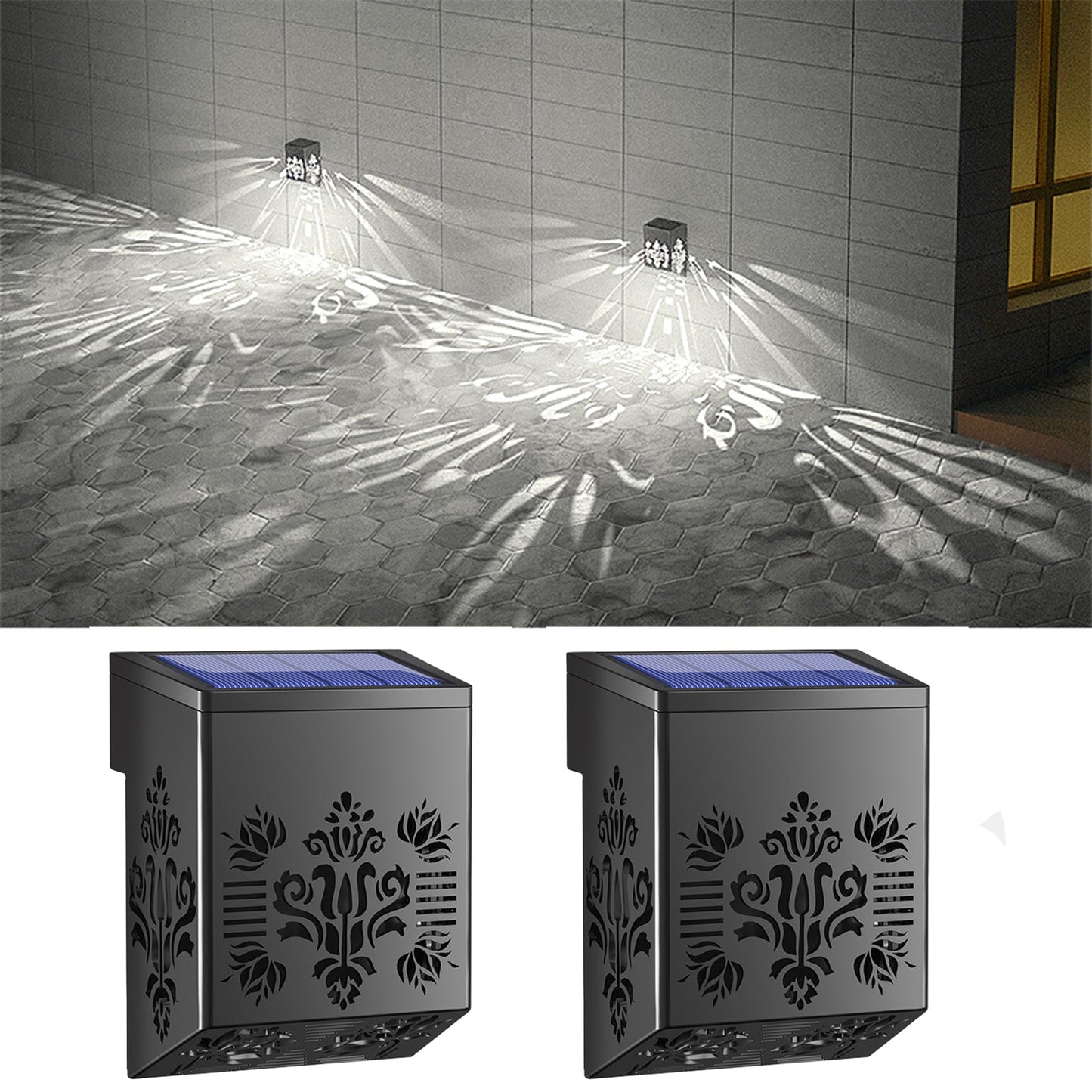 2Pcs Solar Street Light Hollowed Out LED Floods Light