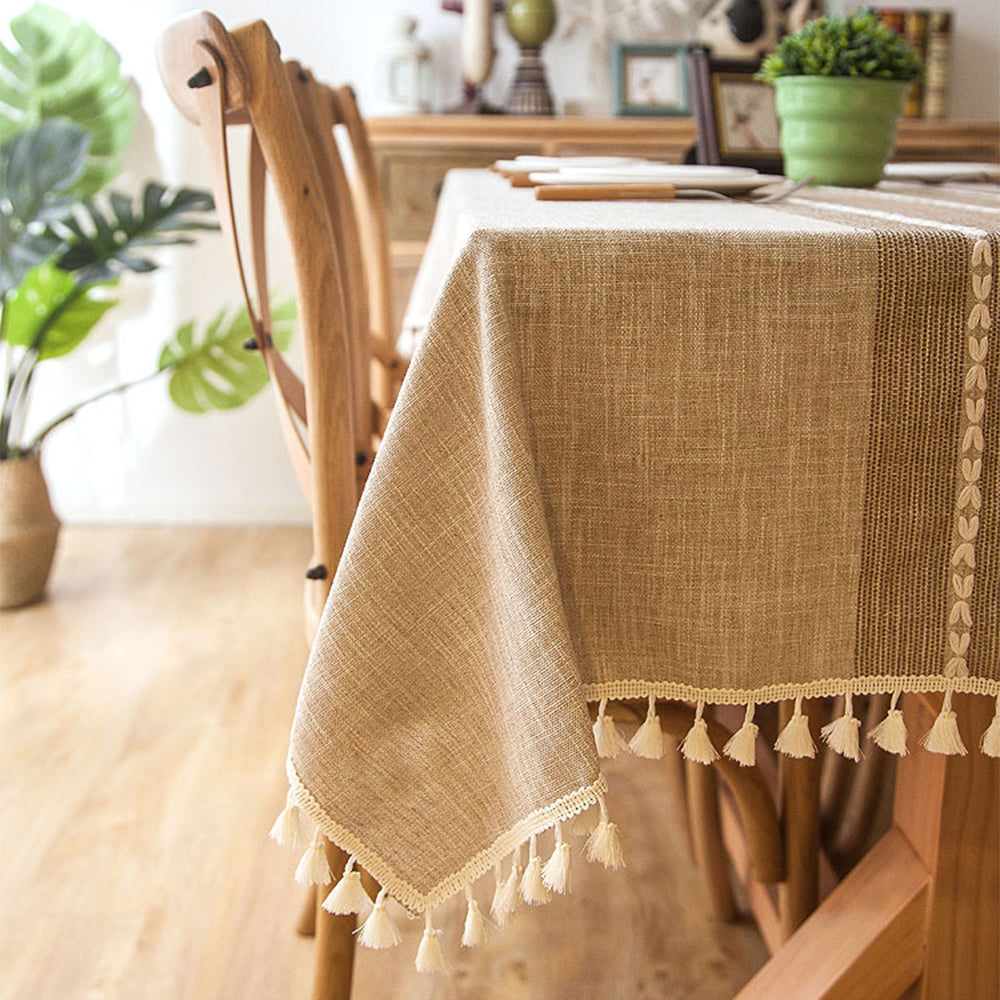 Cotton Linen Dust-Proof Square Rectangle Tablecloths-Brown