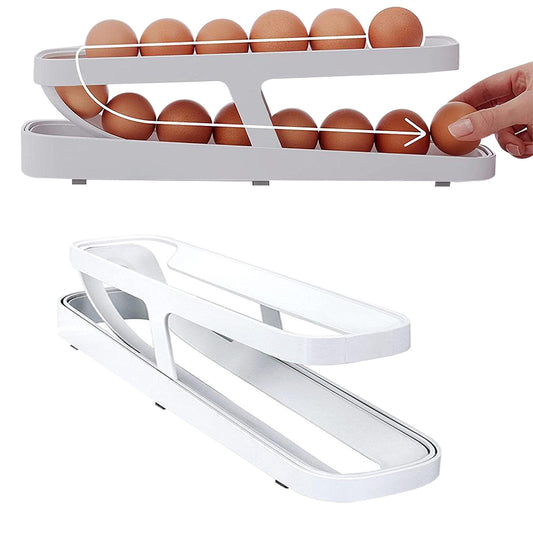 2-Tier Storage Rack Auto Rolling Refrigerator Egg Dispenser
