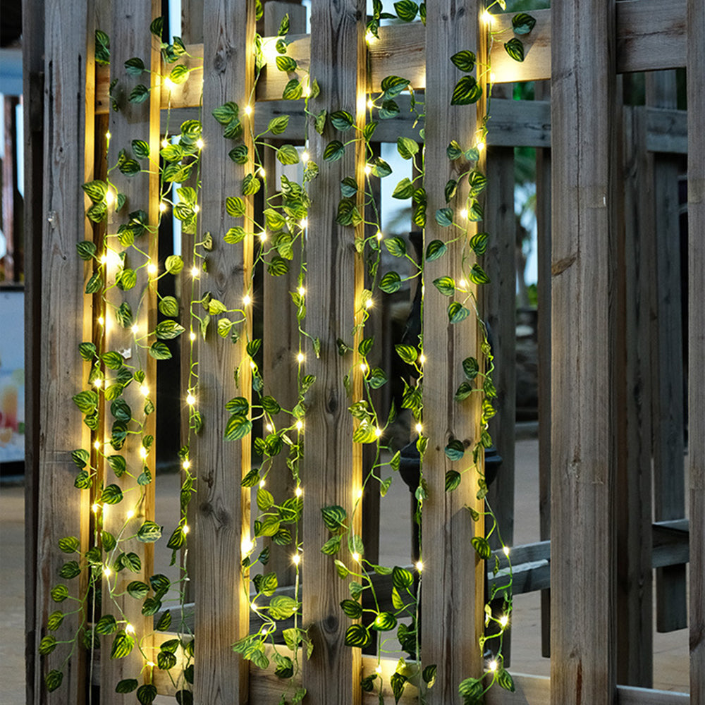 Battery-powered Artificial Ivy Leaf Plant with 5 Meter 50LED Fairy Window Curtain String Lights