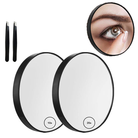 Set of 2Pcs 10X and 20X Magnifying Makeup Mirror Cosmetic Mirror with Eyebrow Tweezers