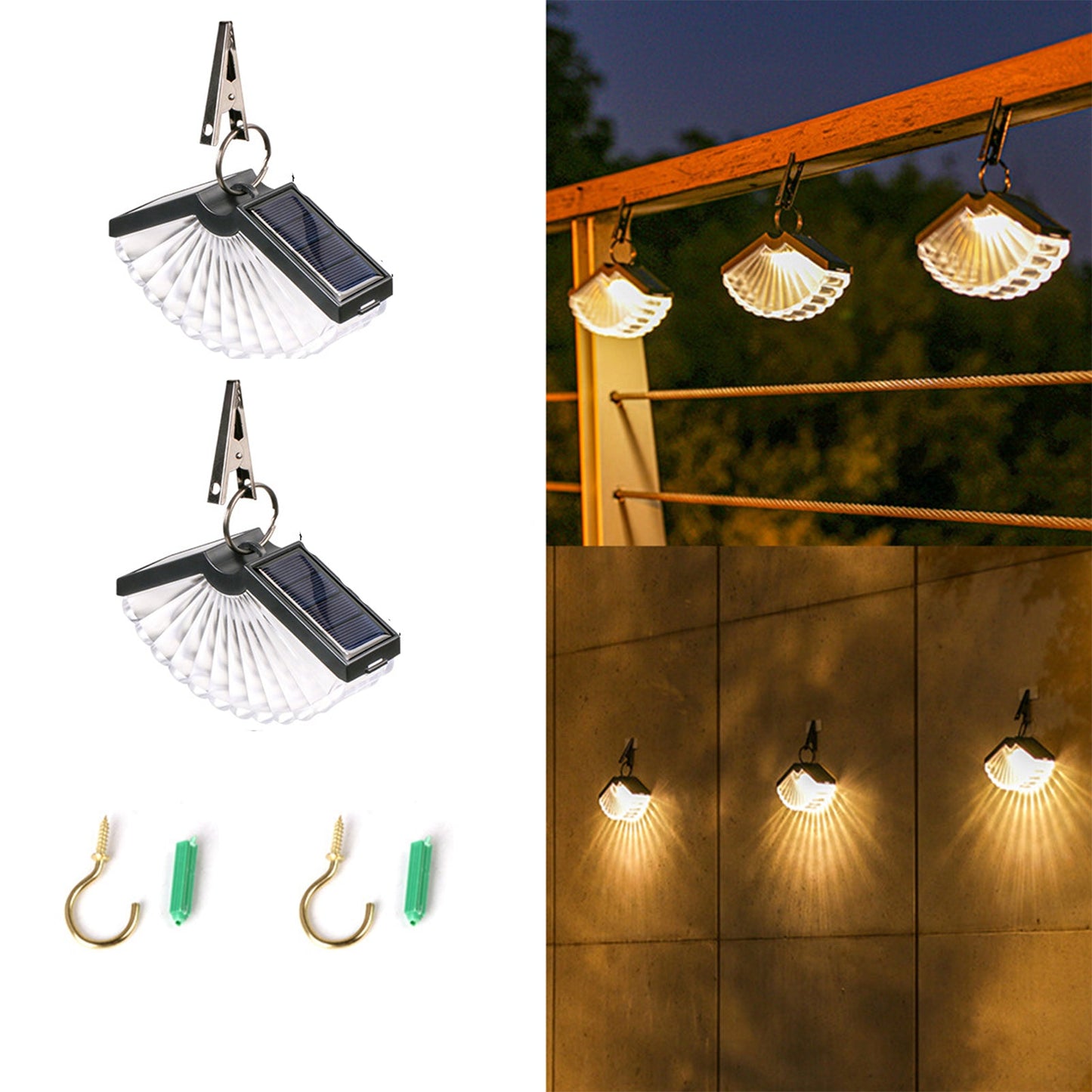 2Pcs Solar Fan-Shaped Wall Mounted Light With Clip