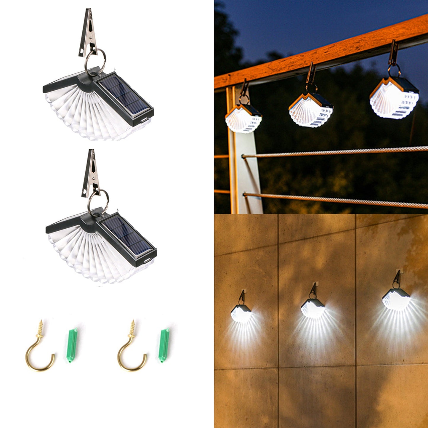 2Pcs Solar Fan-Shaped Wall Mounted Light With Clip