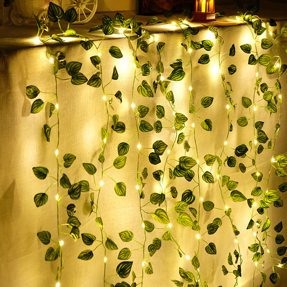 Battery-powered Artificial Ivy Leaf Plant with 5 Meter 50LED Fairy Window Curtain String Lights