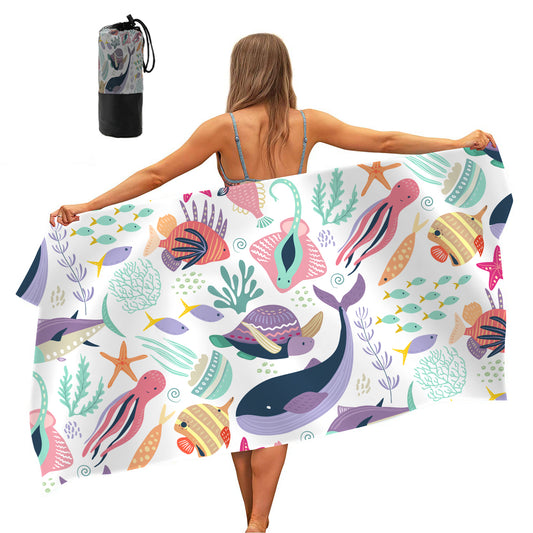 80 x 160cm Quick Dry Beach Towel With Storage Bag-Animals
