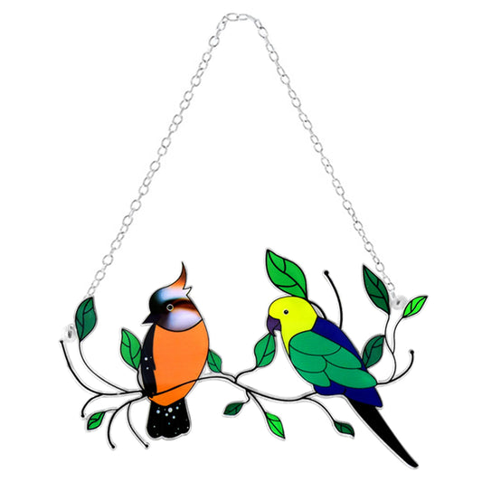 2Pcs Multicolor Birds Hanging Stained Acrylic Window Ornaments