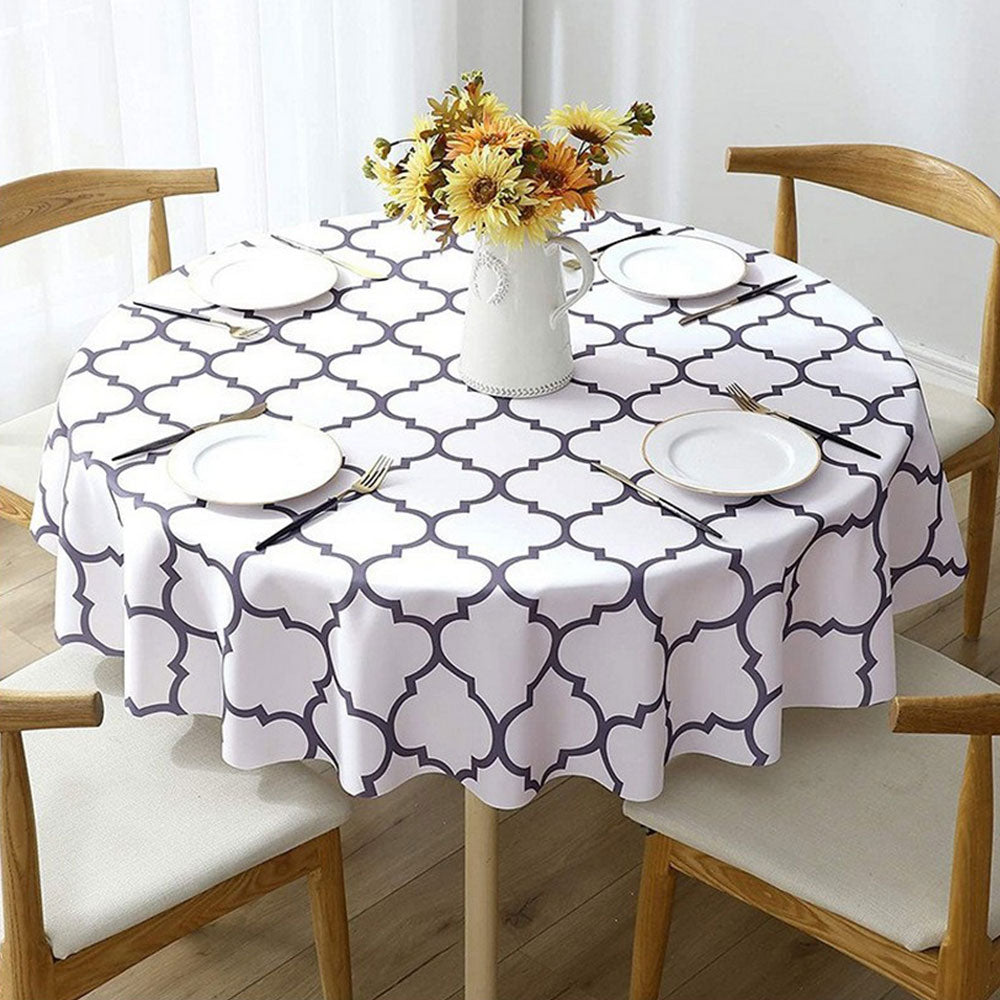 Plaid Print Waterproof Round Tablecloth Oil Proof Spill-Proof Table Cloth