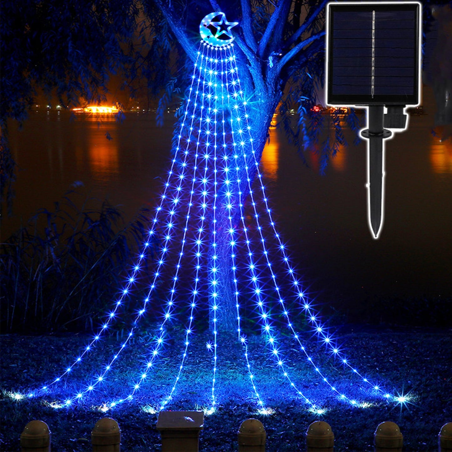 346LEDs Bluetooth App Control Waterfall Tree Lights with Star Crescent Topper