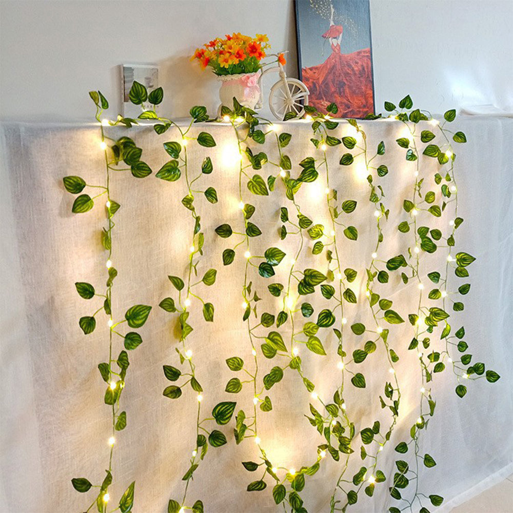 Battery-powered Artificial Ivy Leaf Plant with 5 Meter 50LED Fairy Window Curtain String Lights