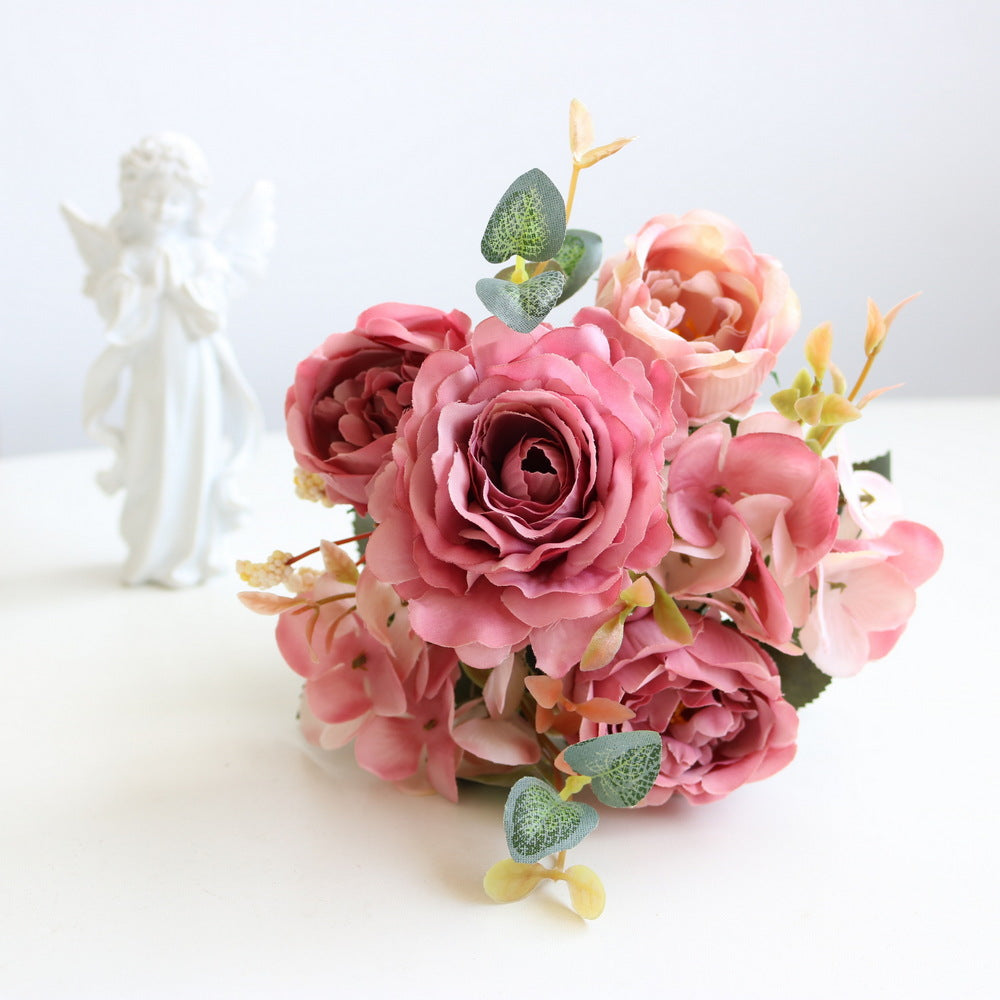 Artificial Peonies Flower Roses Flowers Silk Flowers Bouquet Decor-Dark Pink