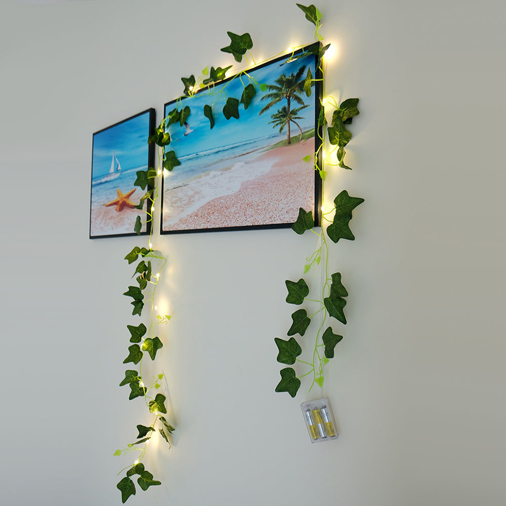 Battery-powered Artificial Ivy Leaf Plant with 5 Meter 50LED Fairy Window Curtain String Lights