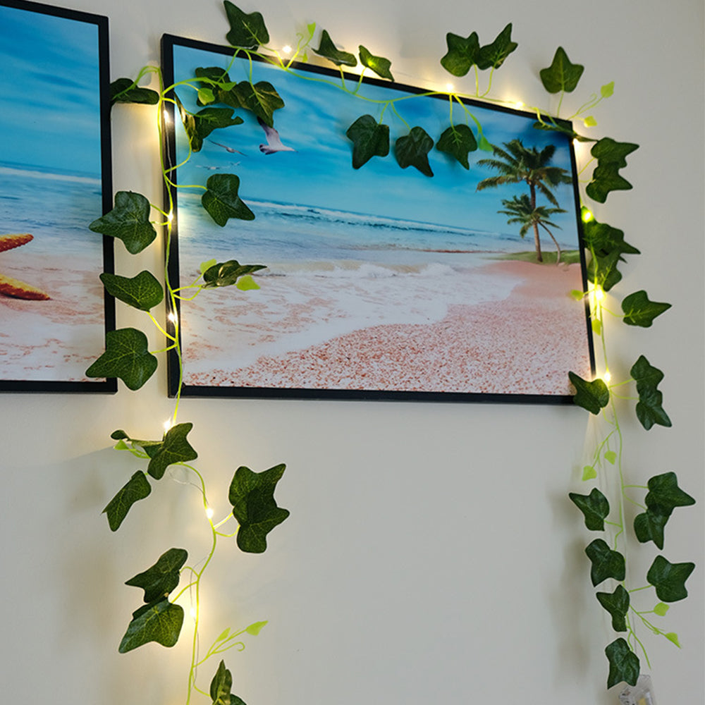 Battery-powered Artificial Ivy Leaf Plant with 5 Meter 50LED Fairy Window Curtain String Lights