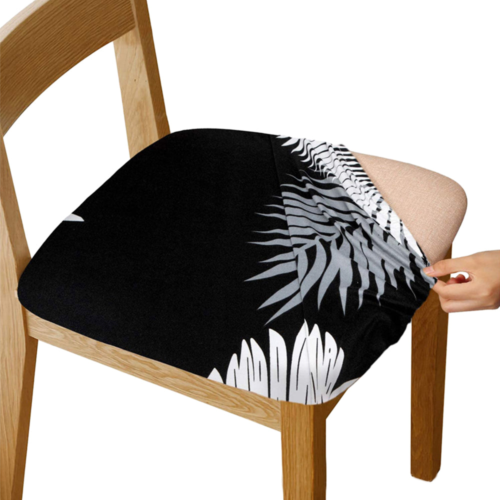 Stretch Printed Chair Covers-Feather Leaf Black