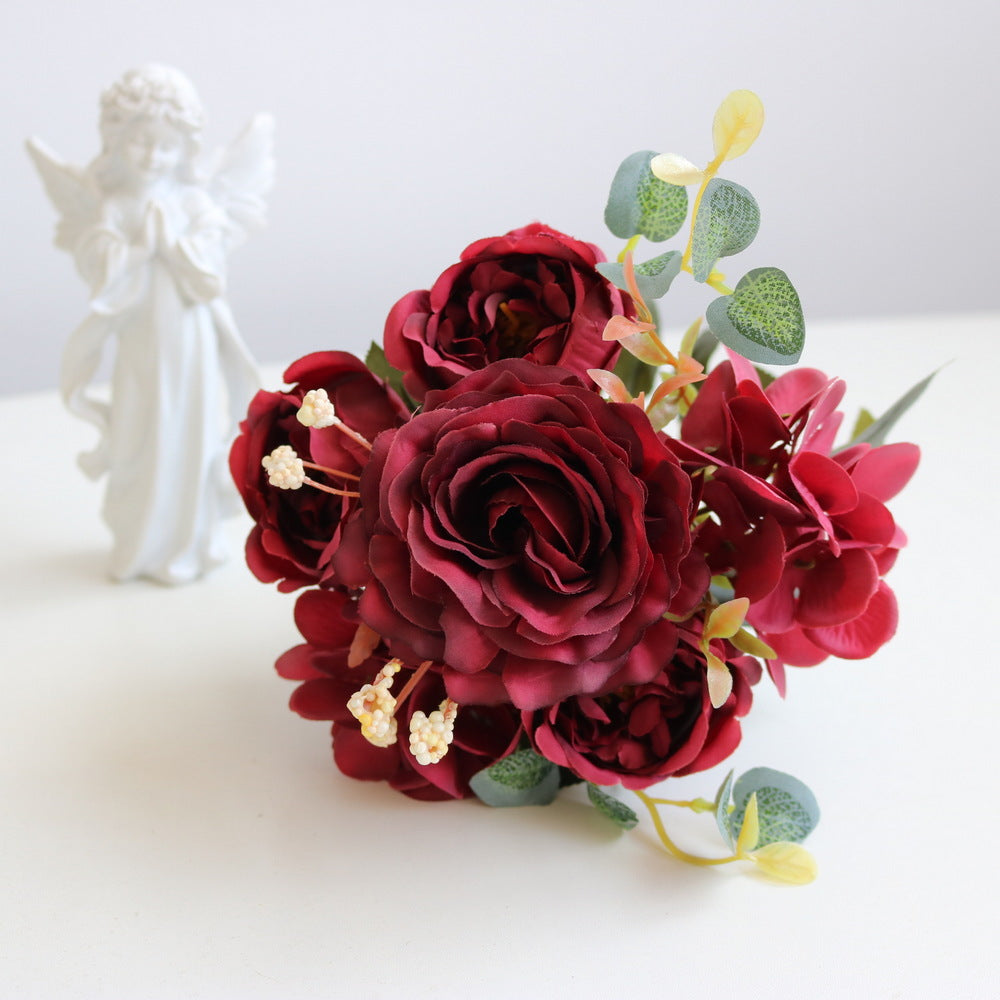 Artificial Peonies Flower Roses Flowers Silk Flowers Bouquet Decor-Red