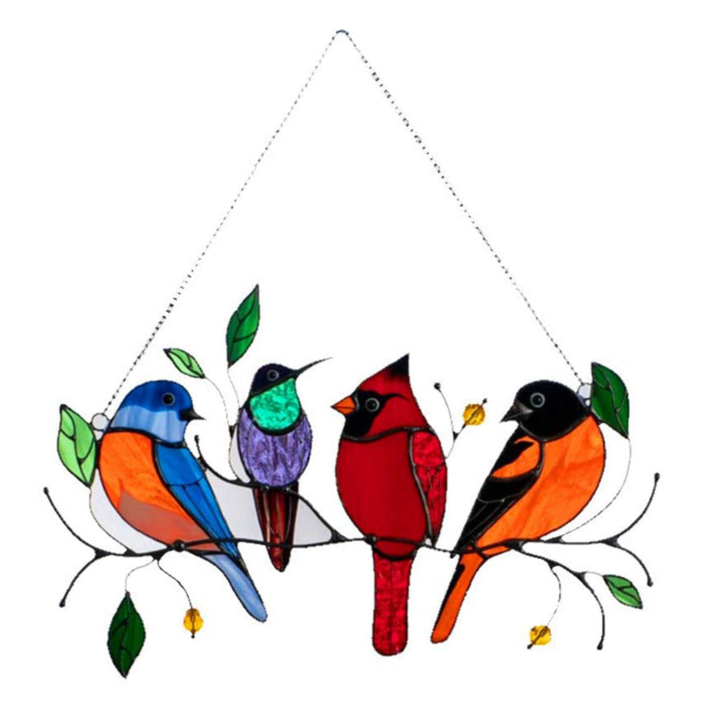 4Pcs Multicolor Birds Hanging Stained Acrylic Window Ornaments