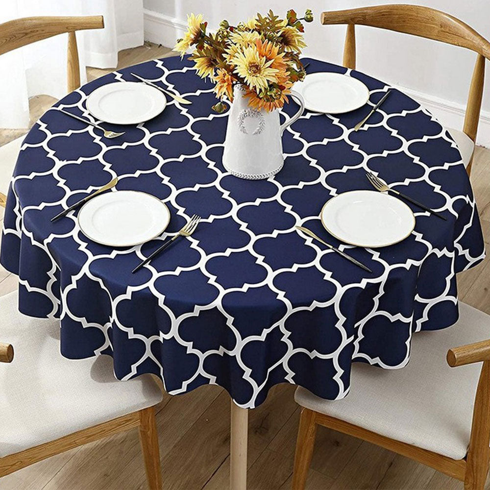 Plaid Print Waterproof Round Tablecloth Oil Proof Spill-Proof Table Cloth