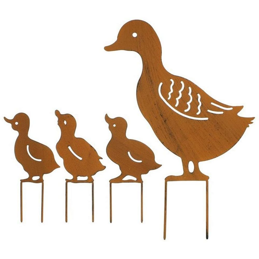 Metal Family Duck Shape Stake Lawn Retro Animal Sculpture Ornament