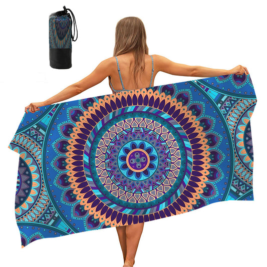 80 x 160cm Quick Dry Beach Towel With Storage Bag-Blue mandala