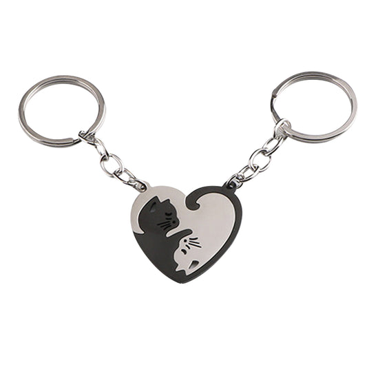 1 Pair Heart-Shaped Puzzle Cat Matching Keychains