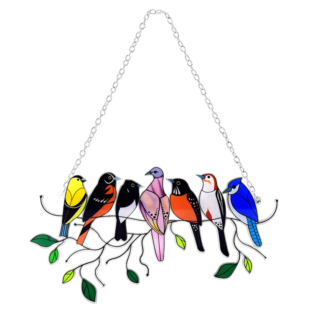 7Pcs Multicolor Birds Hanging Stained Acrylic Window Ornaments