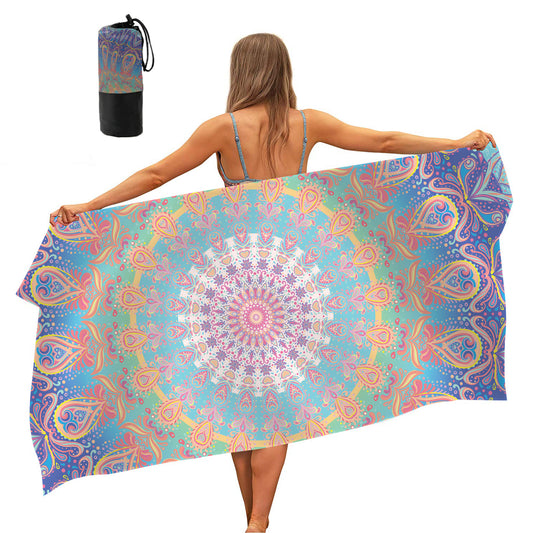 80 x 160cm Quick Dry Beach Towel With Storage Bag-Purple mandala