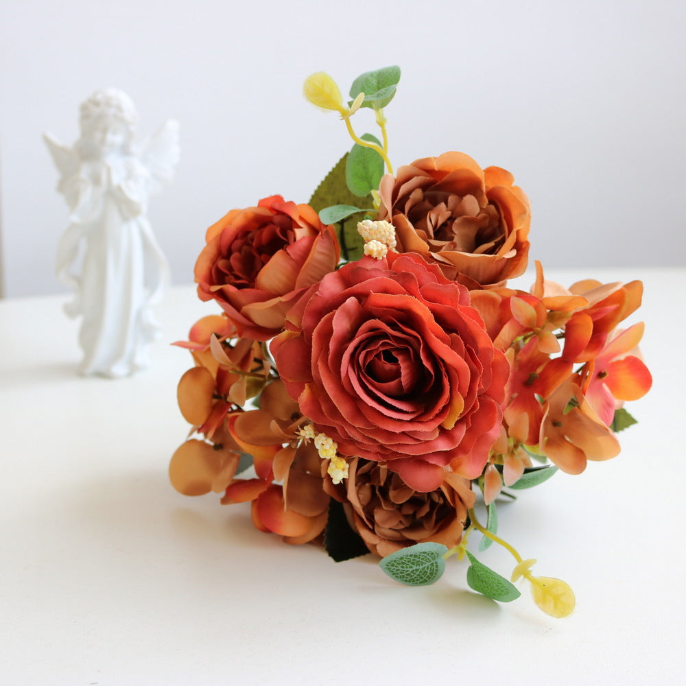 Artificial Peonies Flower Roses Flowers Silk Flowers Bouquet Decor-Orange