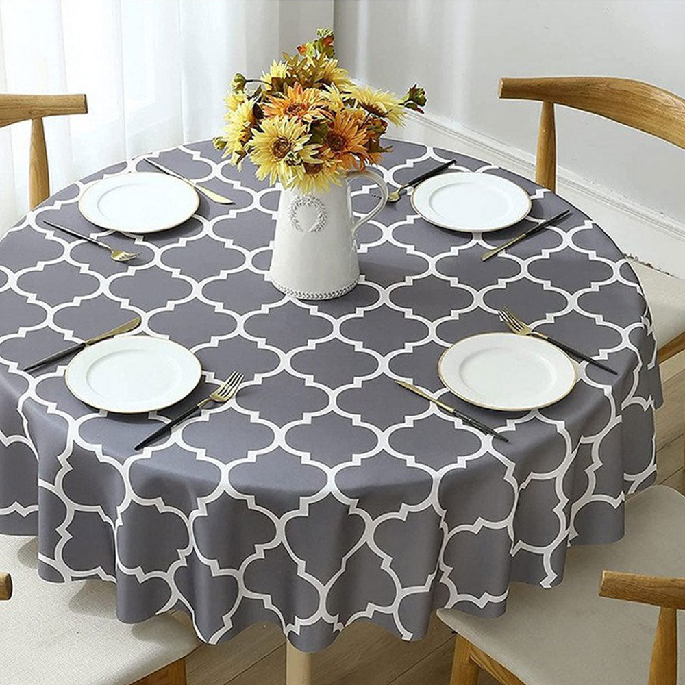 Plaid Print Waterproof Round Tablecloth Oil Proof Spill-Proof Table Cloth