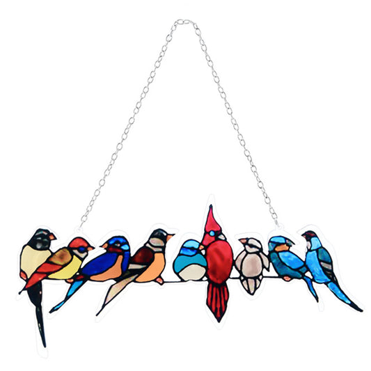 9Pcs Multicolor Birds Hanging Stained Acrylic Window Ornaments