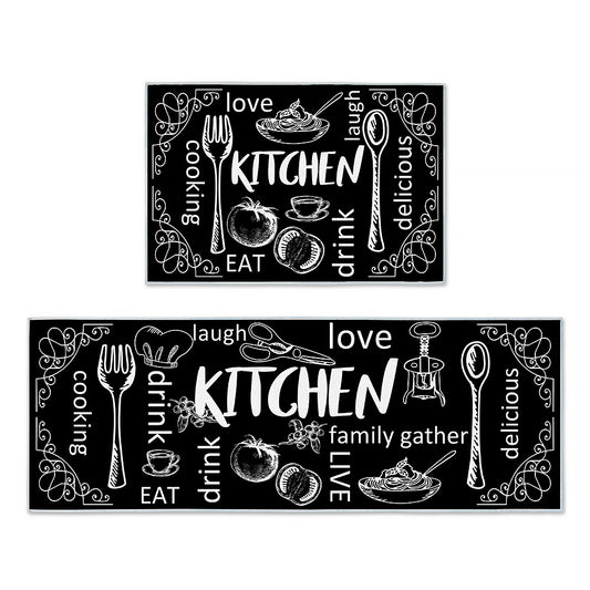 2 Pieces PVC Leather Kitchen Rug and Mats for Kitchen Sink Office Standing Desk