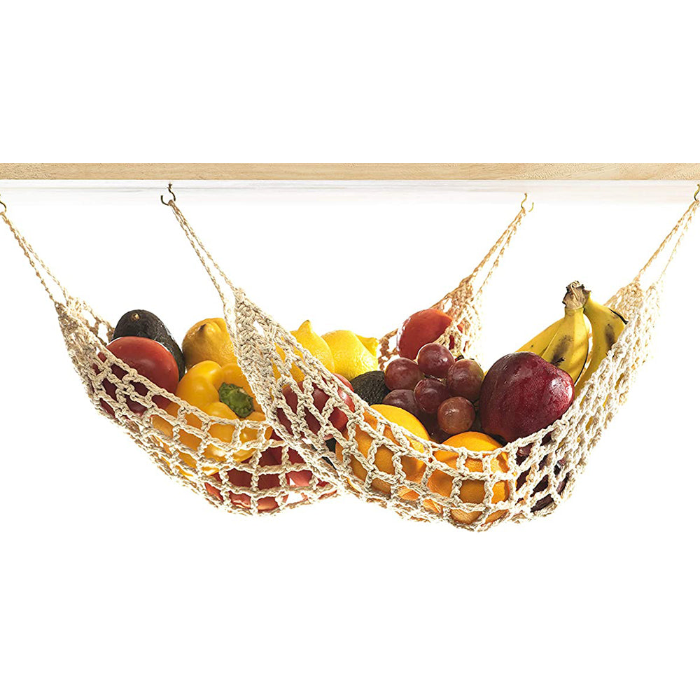 2pcs Woven Fruit Hammock Holder Cotton Under Cabinet Hanging Net Basket