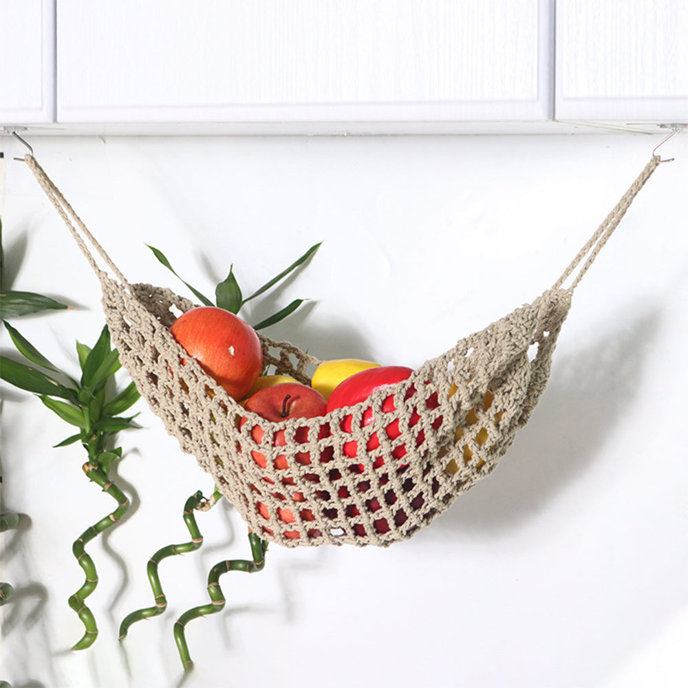 2pcs Woven Fruit Hammock Holder Cotton Under Cabinet Hanging Net Basket