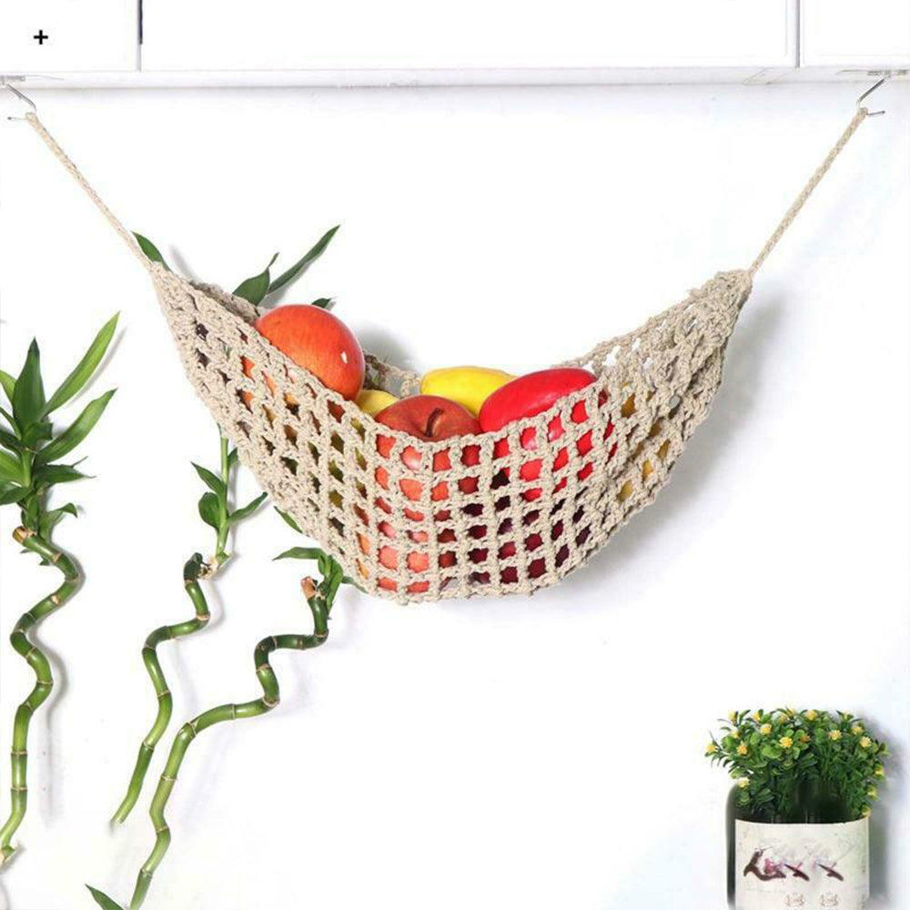 2pcs Woven Fruit Hammock Holder Cotton Under Cabinet Hanging Net Basket